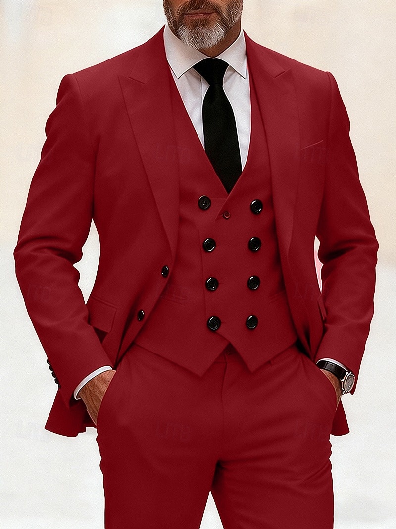 Ανδρικά Σακάκι+Γιλέκο+Παντελόνι Στολές Επιχείρηση Κοκτέιλ Πάρτι Γαμήλιο Πάρτι Μοντέρνα Καθημερινό Άνοιξη Φθινόπωρο Πολυεστέρας Σκέτο Τσέπη Κουμπιά Άνετο Μονόπετο Χρωματιστή ζακέτα 2026 - $103.99 –P2