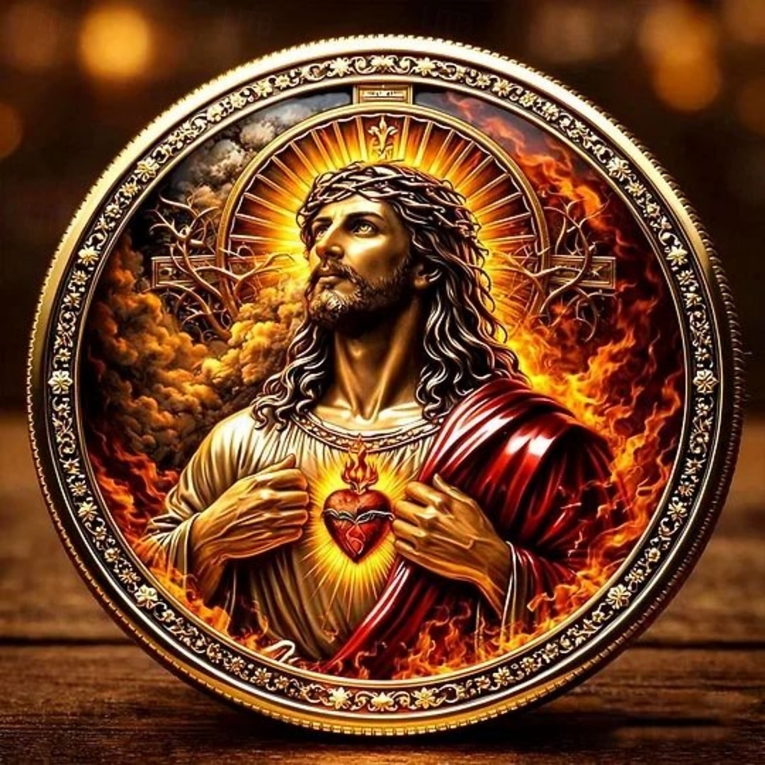 Christian Faith Commemorative Coin Honoring the Sacred Heart of Jesus, Inspirational Religious Collectible Medal, Holy Bible & Cross, Devotional Gift for Believers 2026 - $19.99 –P1