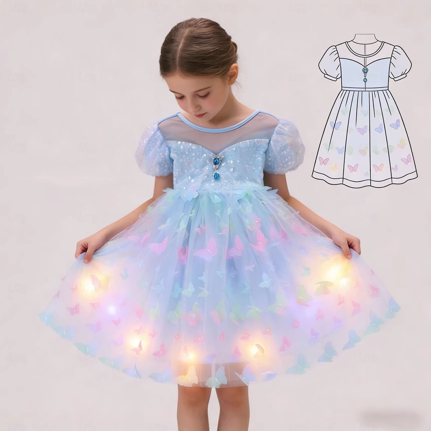 Princesa Animal Vestidos Traje Cosplay Roupa Filme Estilo bonito Tutus Led acende for Para Meninas Crianças Baile de Máscaras Diário Festa Comic Con de 2026 por $34.06 –P2