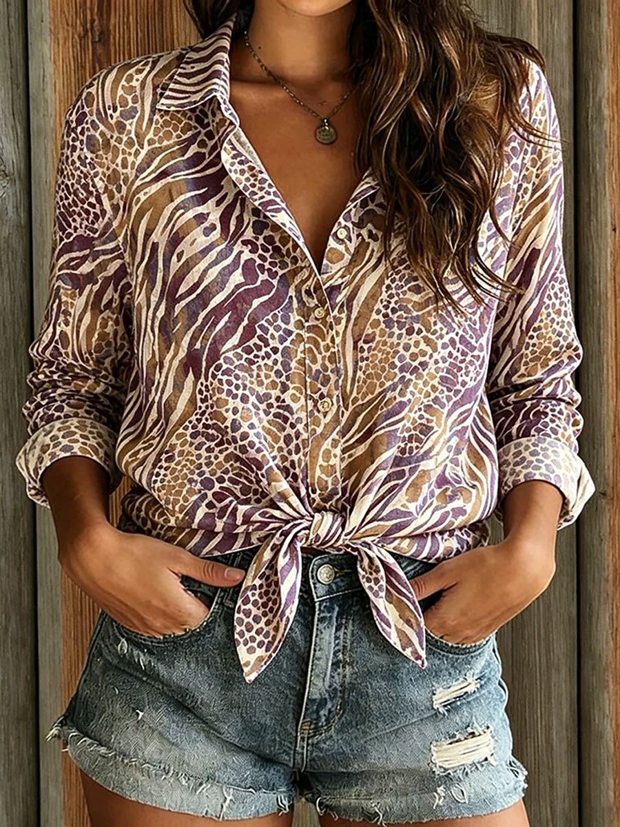 Γυναικεία Πουκάμισο Κουμπιά Στάμπα Γραφική Γεωμετρικό Κομψό Βίντατζ Τροπικό Μακρυμάνικο Κολάρο Πουκαμίσου Κανονικά μπλουζάκια Causal Καθημερινά Δουλειά Κίτρινο Βυσσινί Πράσινο του τριφυλλιού 2026 - $39.99 –P2