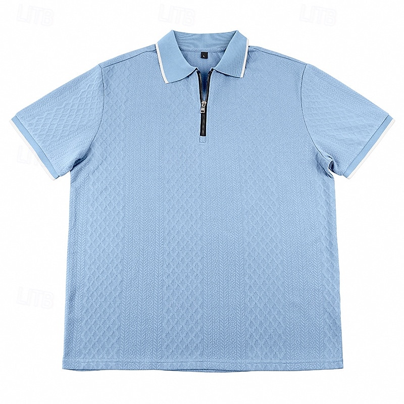 Homens Polo com zíper Textura Casual Feriado Lapela Quarter Zip Manga Curta Moda Básico Tecido Jacquard Quarter Zip Verão Normal Azul Claro Preto Branco Vinho Azul Marinha Caqui Polo com zíper de 2026 por $22.99 –P3