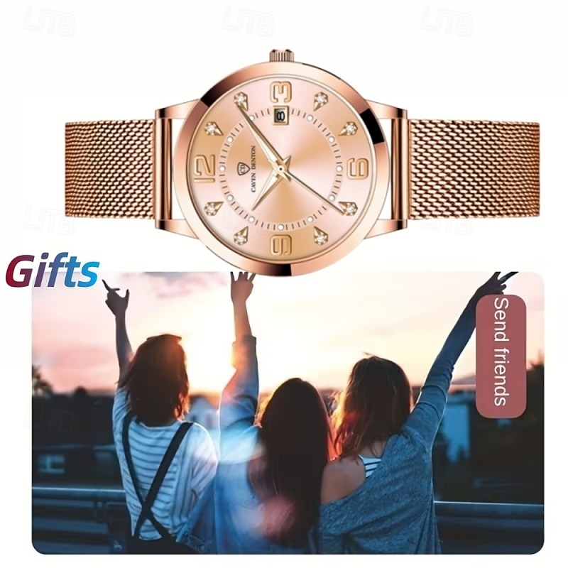 Ladies Watch Rose Gold, Waterproof Stainless Steel Mesh Band Women's Wristwatch, Elegant Sunray Dial with Date & Diamonds, Business Fashion Dress Watch Gift for Anniversary 2026 - $20.99 –P6