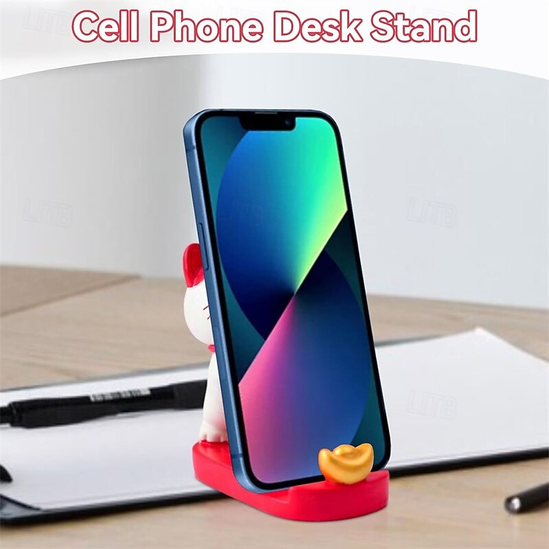 Soporte para smartphone con forma de gato de la suerte, adorable figura kawaii de maneki neko, soporte para teléfono de escritorio, soporte portátil para celular, decoración de oficina, regalo de 2026 - $27.49 –P5