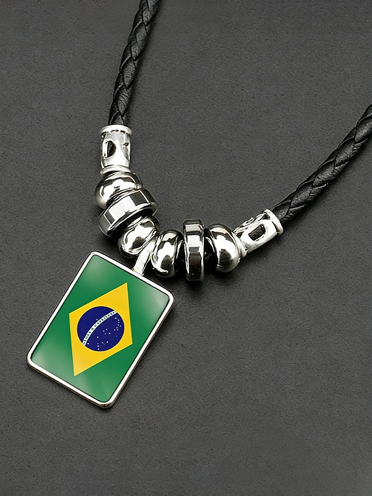 Herren-Legierung &Acryl-Halskette mit Anhängern in Nationalflaggen-Optik, verschiedene Ländermotive, lässiger Boho-Stil, perfekt für Fußballfans, Spieltage und Outdoor-Aktivitäten. &Alltagskleidung 2026 - $7.99 –P7