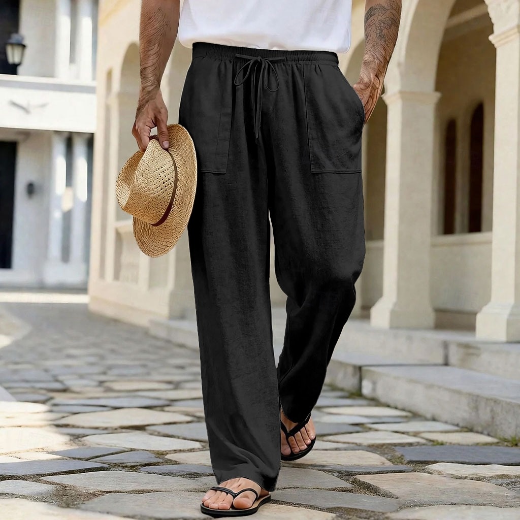 Homme Pantalons en Lin Pantalons Pantalon d'été Pantalons de Plage Cordon de serrage Avec Poches Jambe Droite Uni Confort Respirant Longueur complète Quotidien Extérieur Vêtements de rue Vacances Mode de 2026 ? $25.99 –P14