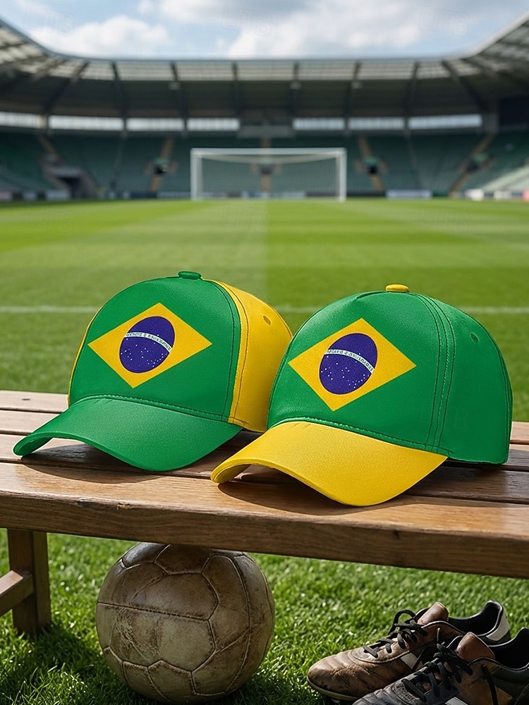 Șapcă de baseball bărbătească din poliester, în culorile steagului Braziliei, cu croială reglabilă, pentru fanii fotbalului, pentru ziua meciului, evenimentele pentru suporteri de fotbal, îmbrăcămintea sport casual și ținutele de zi cu zi în aer liber 2026 - $14.99 –P4