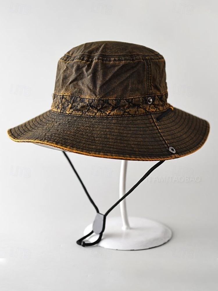 Vintage western cowboy zonnehoed voor heren, veelkleurige polyester outdoorhoed met opvouwbare rand en kinband, ideaal voor vakanties, wandelen, vissen en dagelijks gebruik. 2026 - $18.99 –P8