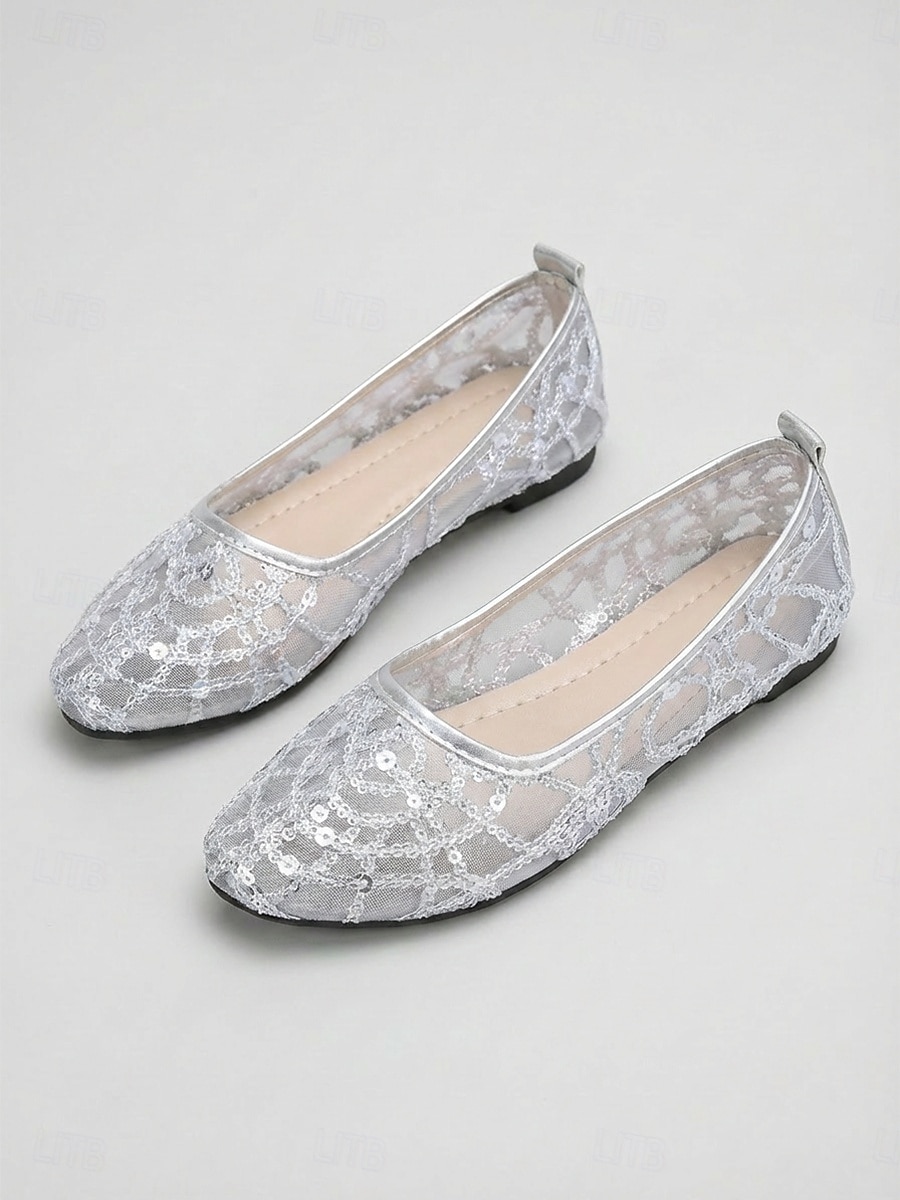 Ballerine da donna in rete con paillettes dorate - eleganti scarpe a punta in rete scintillante per resort all'aperto e feste estive in giardino &abiti da vacanza di lusso del 2026 a $24.99 –P3