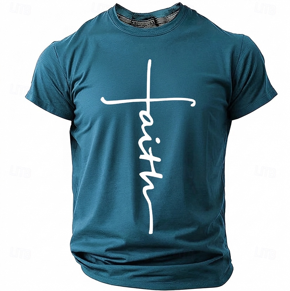 Faith Cross Men's Minimalist Christian Spiritual Religious T Shirt Graphic Crew Neck Short Sleeve Church Worship Easter Gift for Believers Designer Clothing Apparel 2026 - $18.99 –P17