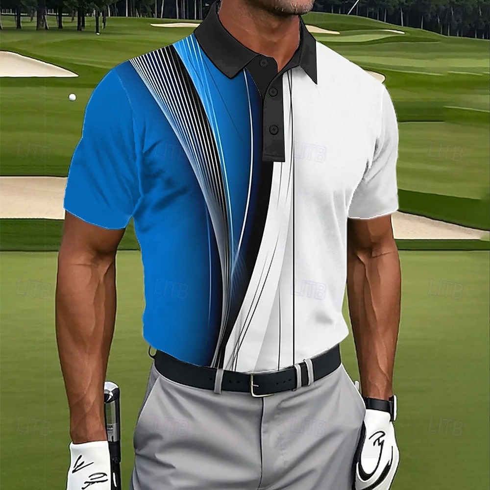Men's Geometic Golf Sports Polo Shirts Short Sleeve Polo Shirts Collared Shirts Casual Athleisure Buttons Summer Spring Blue Red Purple 2026 - $22.99 –P1
