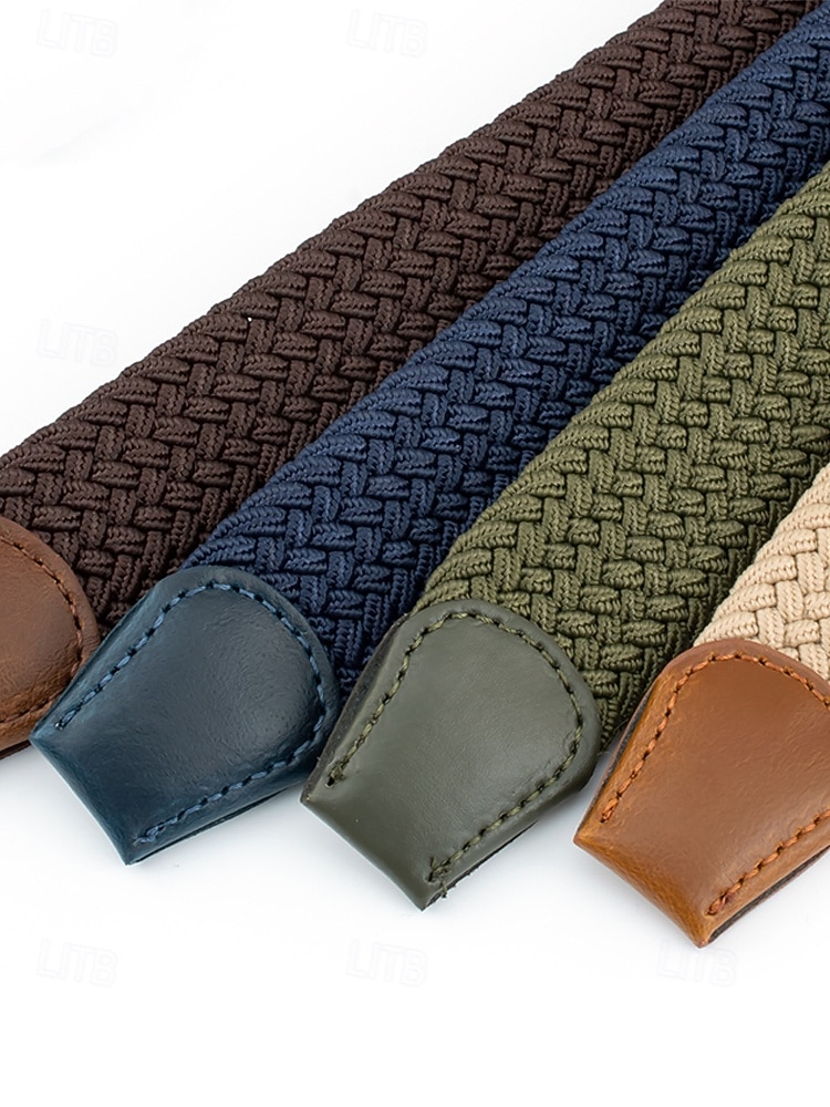 Geflochtener Herren-Stretchgürtel mit Kunstlederbesatz, verstellbarer, gewebter Freizeitgürtel in verschiedenen Farben für den Alltag, Strandurlaub, Reisen und Resort-Looks 2026 - $11.99 –P7