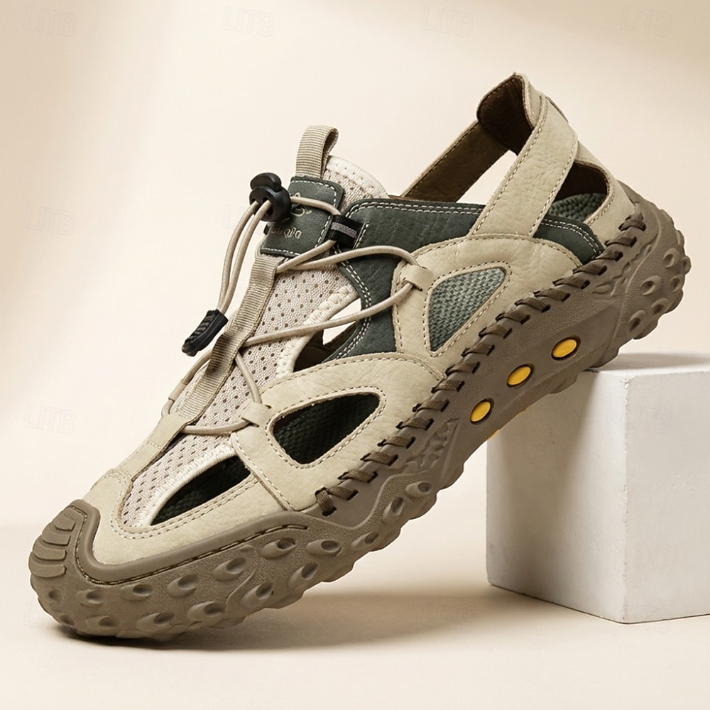 Tênis masculino bege com recortes, cadarço, leve, respirável e confortável para caminhadas, viagens, lazer ao ar livre, aventuras de verão e uso casual ativo. de 2026 por $54.99 –P1