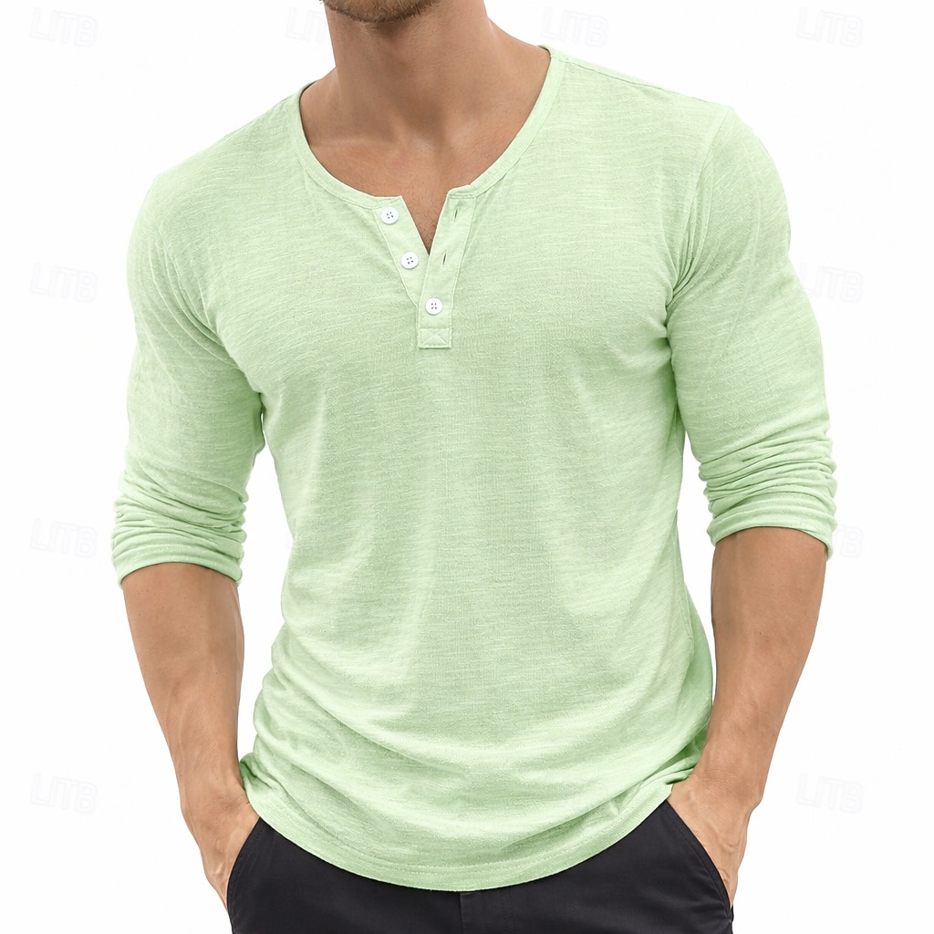 Miesten T-paidat Pellava T-paita Pitkähihainen Yhtenäinen väri Tavallinen Solid Color Loma Vapaa-aika Napit Perus Henley Kausaliteetti Päivittäin ulko- Kevät kesä Kesä Kevät Sininen Musta 2026 - ₪74 –P7