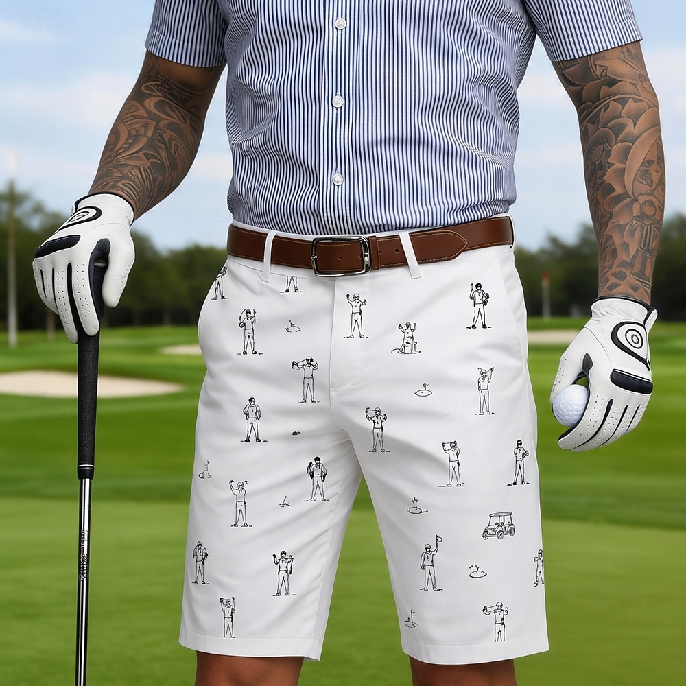 Herren Lustige Golf-Kritzeleien Bermudashorts Freizeitshorts Kurze Golfhosen Mittlere Taille Klassisch Sport im Freien Golfplatz Geschenke zum Vatertag Kurze Hose mit flacher Vorderseite und 4 Taschen 2026 - $25.99 –P2