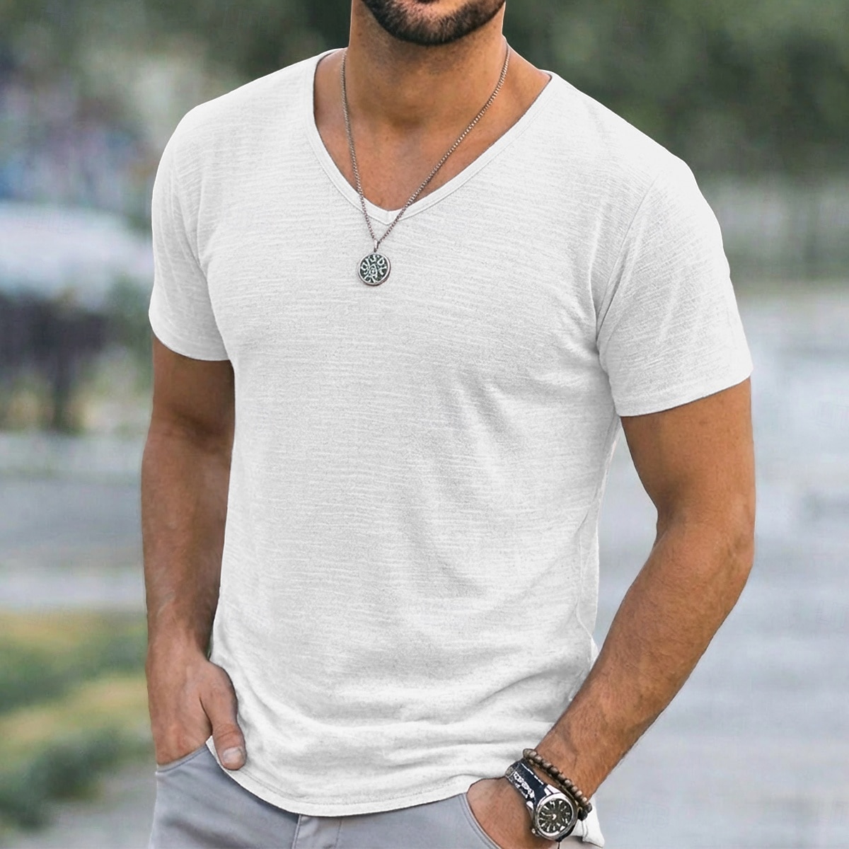 Ανδρικά Μπλουζάκι Κοντομάνικο μπλουζάκι Μπλουζάκι μπλουζάκι Μπλουζάκι από λινό Κοντομάνικο Λαιμόκοψη V Καλοκαίρι Άνοιξη Συμπαγές Χρώμα Σκέτο Pit Strip Κομψό στυλ street Στυλάτο Καθημερινό Σκέτο 2026 - $20.99 –P8