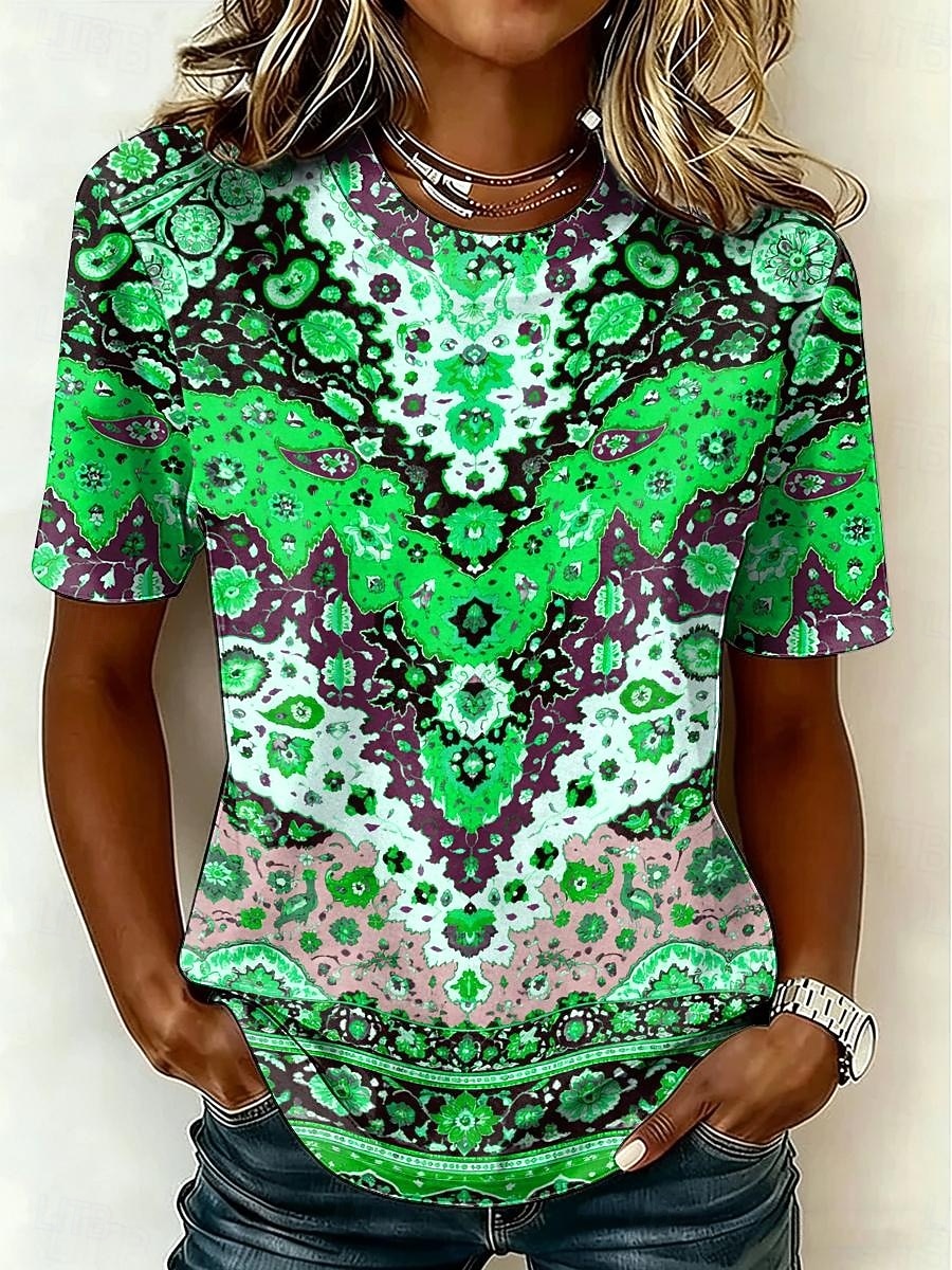 Women's T Shirt Print Graphic Tribal Vintage Stylish Casual Short Sleeve Crew Neck Round Neck Regular Tops Casual Daily Blue Purple Orange Green Summer Spring 2026 - $22.99 –P4