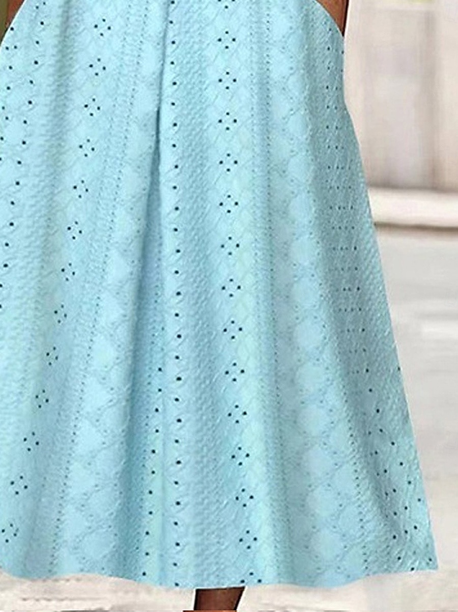 Dames Halflange jurk Zomerjurk Jurk met oogjes Modieus Modern Strand Vakantie Feestdagen Ruim Passend Effen Halve mouw V-hals blauw Zomer Lente 2026 - $28.99 –P3