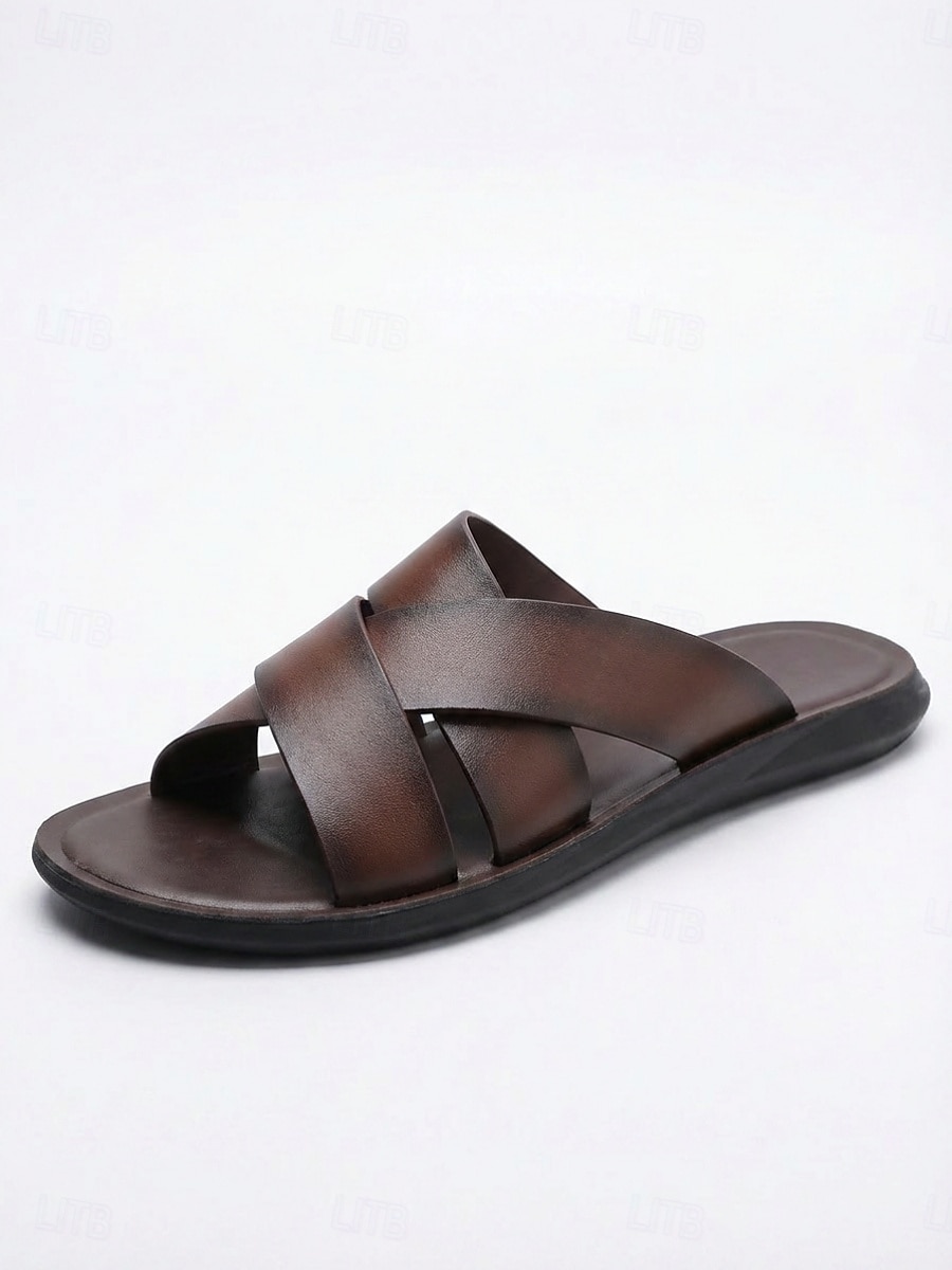 Men's White Cross Strap Slide Sandals Lightweight Soft Sole Casual Summer Slippers Comfortable Open-Toe Footwear for Men, Island & Cruise Getaways, Beach Walks and Resort Leisure 2026 - $34.99 –P7