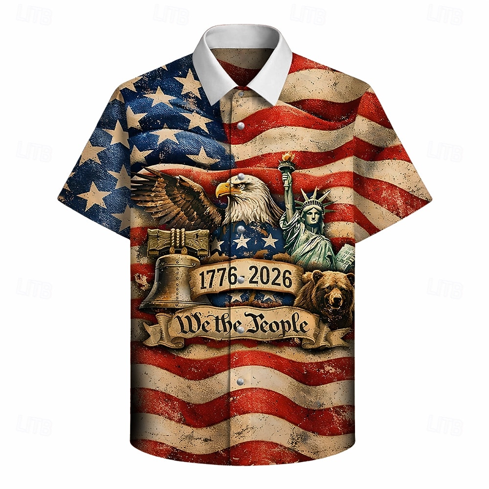 250ή Επέτειος ΗΠΑ Μπλούζα / Πουκάμισο Γεωμτερικό Ρετρό / Βίντατζ Καθημερινό Δεκαετία '70 για Ανδρικά Ενηλίκων Άλλες εκτυπώσεις για Ημέρα ανεξαρτησίας 4η Ιουλίου Πάρτι 2026 - $27.99 –P2
