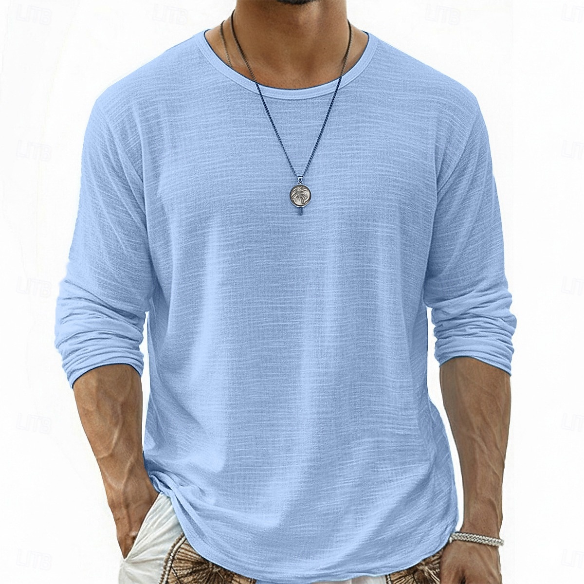 Men's Tee Top Linen T-Shirt Long Sleeve Round Neck Summer Spring All Seasons Solid Color Plain Daily Casual Street Style Plain Casual Outdoor Street White Top Tee for Men 2026 - $20.99 –P13
