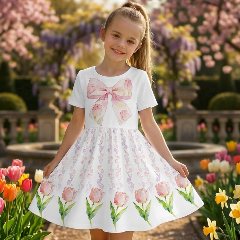 FILLE 3D Fleuri Graphique Robe Manche Courte Impression 3D Été Printemps Quotidien Vacances Soirée Mignon Basique Occasionnel Enfants 4-12 ans Robe Décontractée Robe trapèze Mi-long Coupe régulière de 2026 ? $19.99 –P1