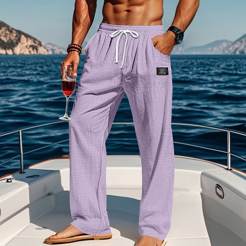 Per uomo Pantaloni Pantaloni Estivi Pantaloni da Spiaggia Coulisse Elastico in vita Gamba Dritta Semplice Comodità Traspirante Lunghezza intera Casuale Quotidiano Ferie Vacanza Moda Blu Nero del 2026 a $26.99 –P3