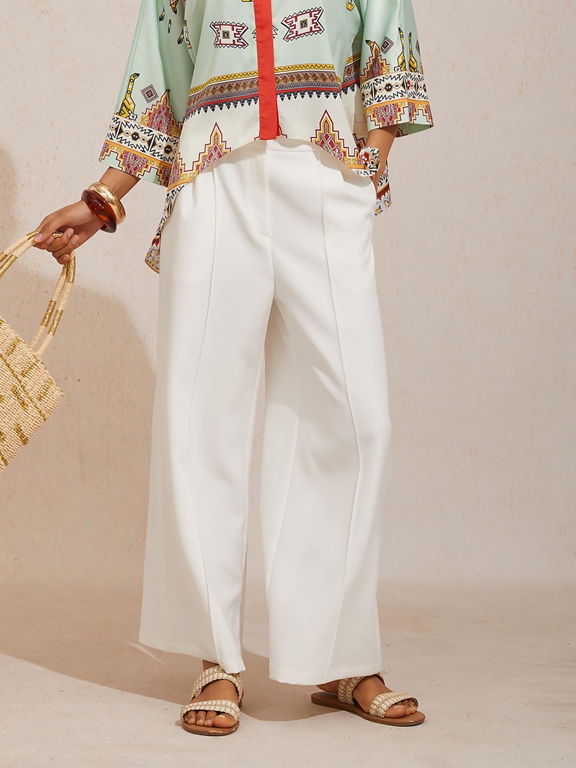 Calça reta em sarja levemente elástica com cintura elástica de 2026 por $79.99 –P2