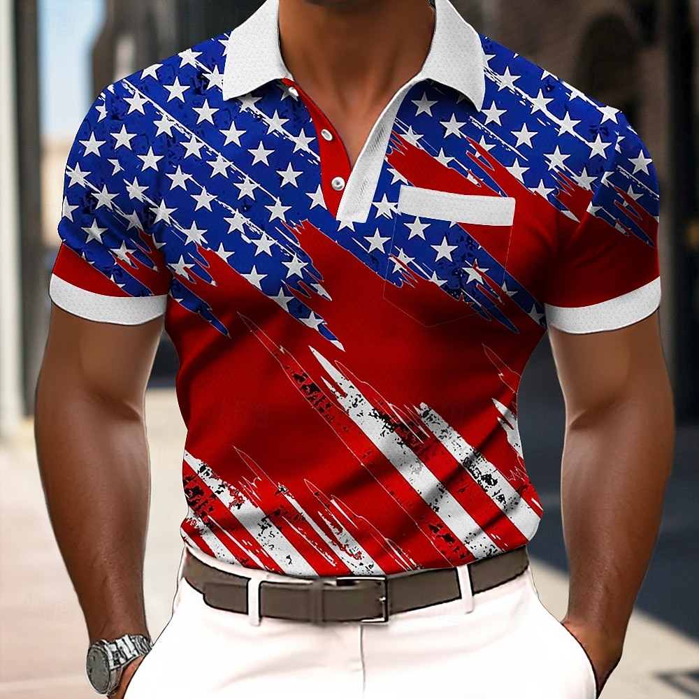 2026 250th Men's American US Flag Polo Shirts Short Sleeve Polo Shirts Collared Shirts Casual Outdoor Athleisure Daily Wear 3D Print Buttons Spring & Summer Blue Black Red 2026 - $22.99 –P2