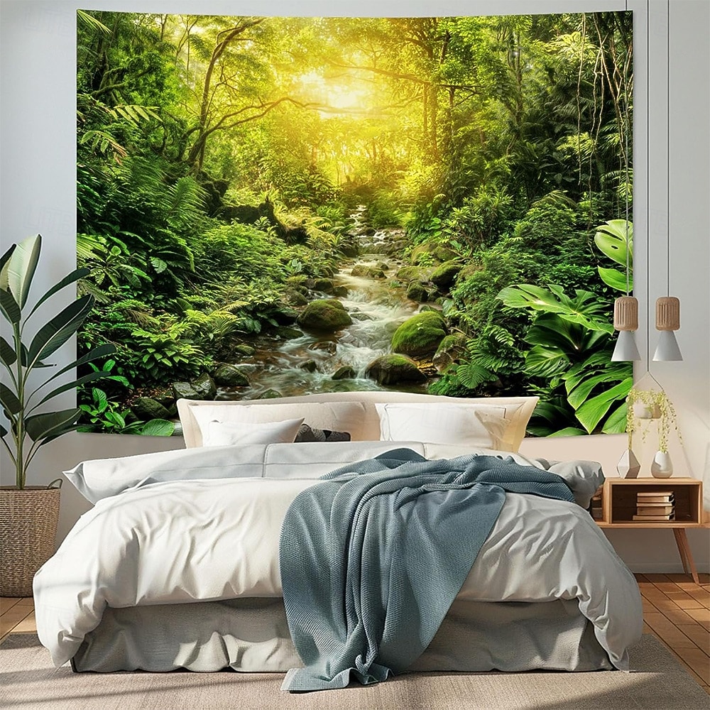 Nature Forest Wall Tapestry Sunrays Sunlight Through Trees Landscape Wall Hanging Misty Woodland Mossy Pine Forest Scenery Large Fabric Poster for Bedroom Living Room Zen Decor 2026 - $20.99 –P2