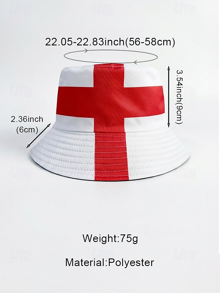 Omkeerbare polyester bucket hat voor heren, met print van de Engelse vlag, lichtgewicht voetbalpet voor wedstrijddagen, supporters, casual sport en outdoor kleding. 2026 - $11.99 –P7