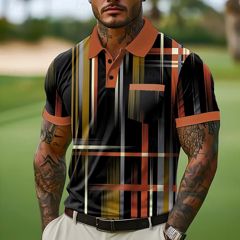 Per uomo Polo con bottoni Casuale Streetwear Bavero Manica Corta Moda Geometrico Linea Tasca Bottoni Estate Blu Bianco Arancione Verde Polo con bottoni del 2026 a $21.99 –P1