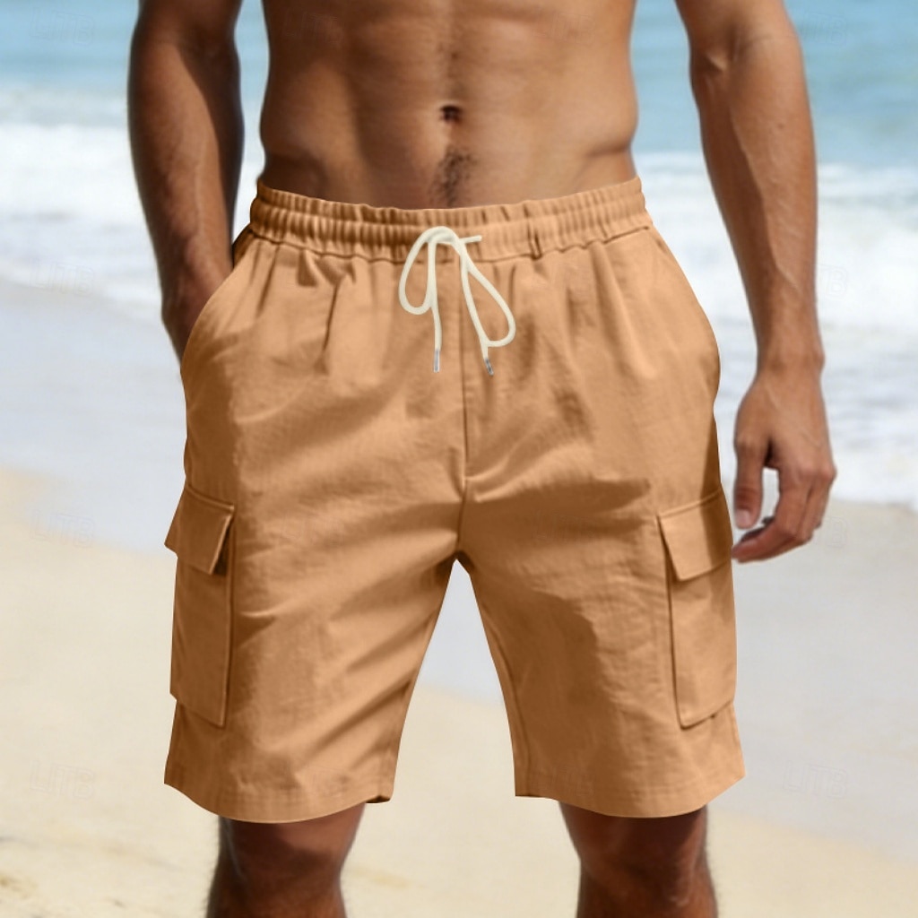 Men's Cotton Linen Shorts Shorts Summer Shorts Beach Shorts Drawstring Pocket Elastic Waist Plain Comfort Breathable Knee Length Outdoor Beach Vacation Vacation Fashion Black White Inelastic 2026 - $22.99 –P20