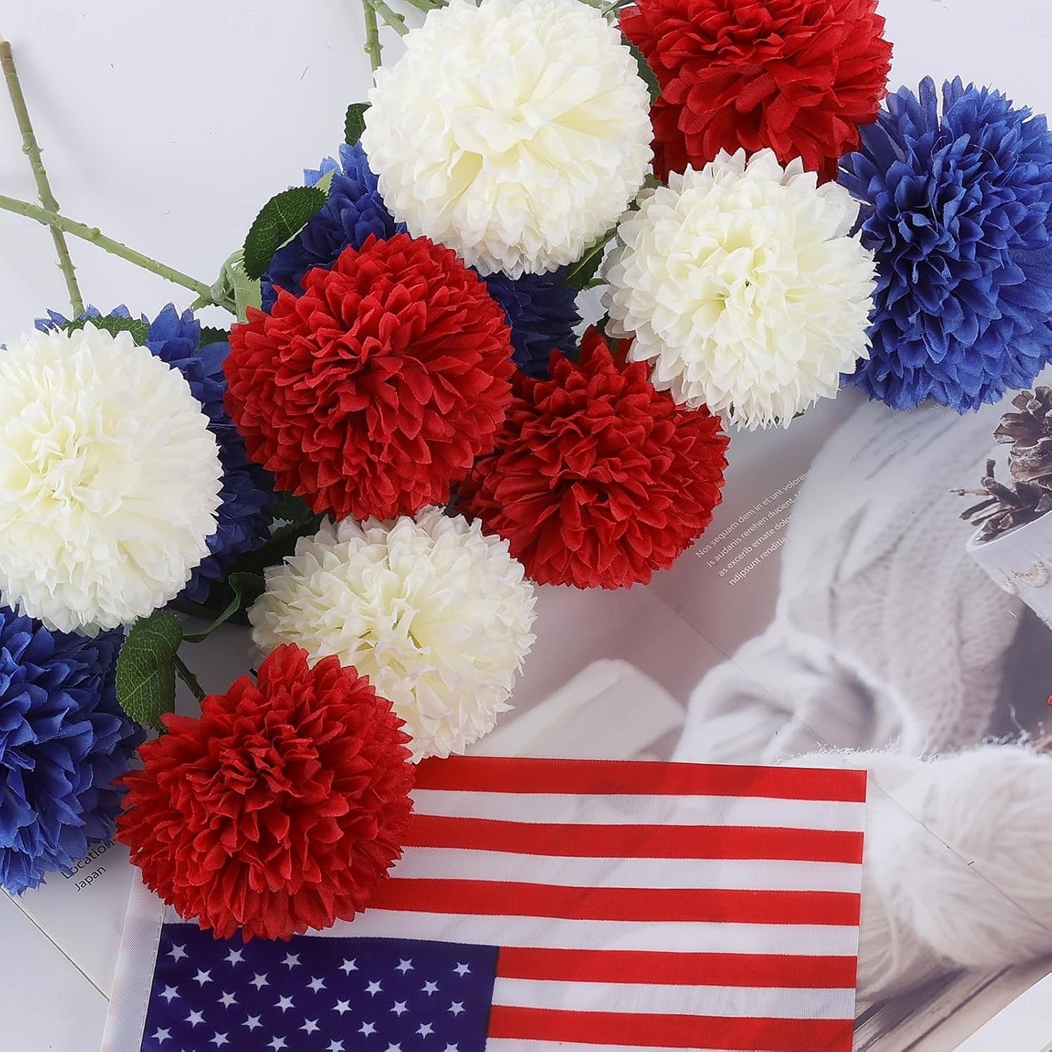 12 Pcs Artificial Chrysanthemums Flowers Patriotic Flower, 4th of July Fake Mums Flowers Silk for Home Decor Indoor Memorial Day Table Centerpiece Vase not Included (12, Red, White, Blue) 2026 - $23.99 –P6