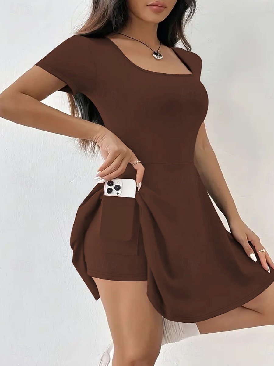 Women's Two Piece Sets Skirt Sets Short Sleeve Square Neck Plain Fashion Streetwear Casual Daily Outdoor Black Brown Gray Summer Slim 2026 - $29.99 –P3