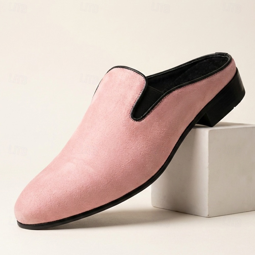 2026年 メンズ ピンク スエード ミュール ローファー スリッポン ファッション ドレスシューズ ソフトでエレガントなステートメント フットウェア 結婚式、パーティー、宴会、プロム、イブニング イベントに最適  コレクション – $46.99 –P1