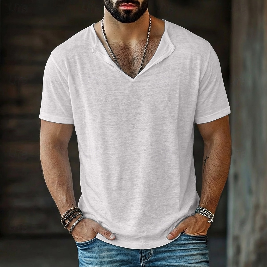 Herr T-tröja Linne T-shirt Kort ärm V-hals Sommar Slät Mode Designer Grundläggande Mjukt Ledigt Semester Gata Blå Svart Vit Topp t-shirt för män 2026 - $19.99 –P6
