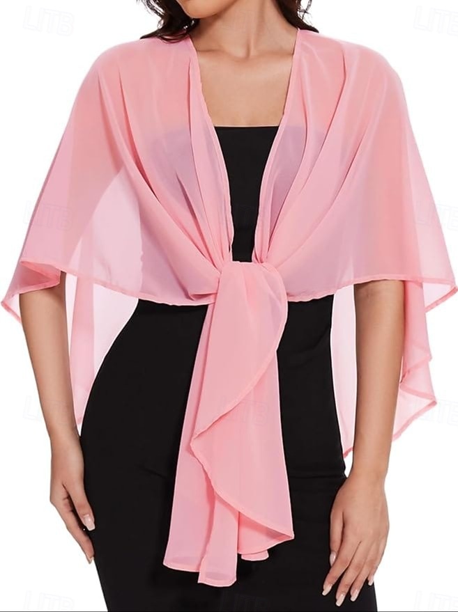 Sjalar Bolero Mammas Wraps Bridal's Wraps Bröllopsgästs wraps Elegant damer Formell Stil Ärmlös Chiffong Brudsjalar Med Ren Färg Till Dagligen Vår & sommar 2026 - $34.99 –P3