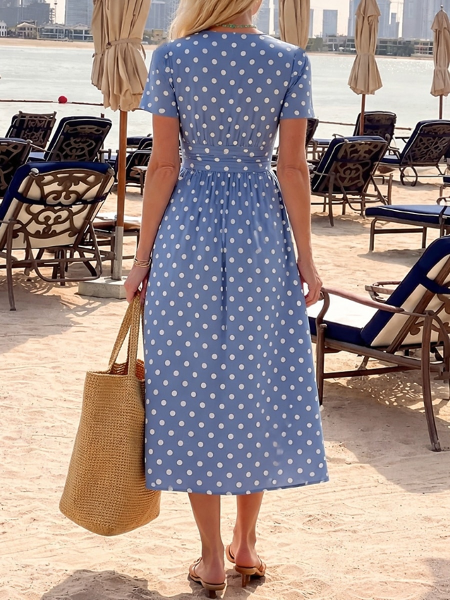 Per donna Abito Midi Vestito Estivo Abito Estivo Vacanza Casual Boho Quotidiano Abito Estivo Abito Primaverile Vestibilità regolare Grafico A Pois Manica Corta Scollo a V Blu Estate Primavera del 2026 a $34.99 –P2