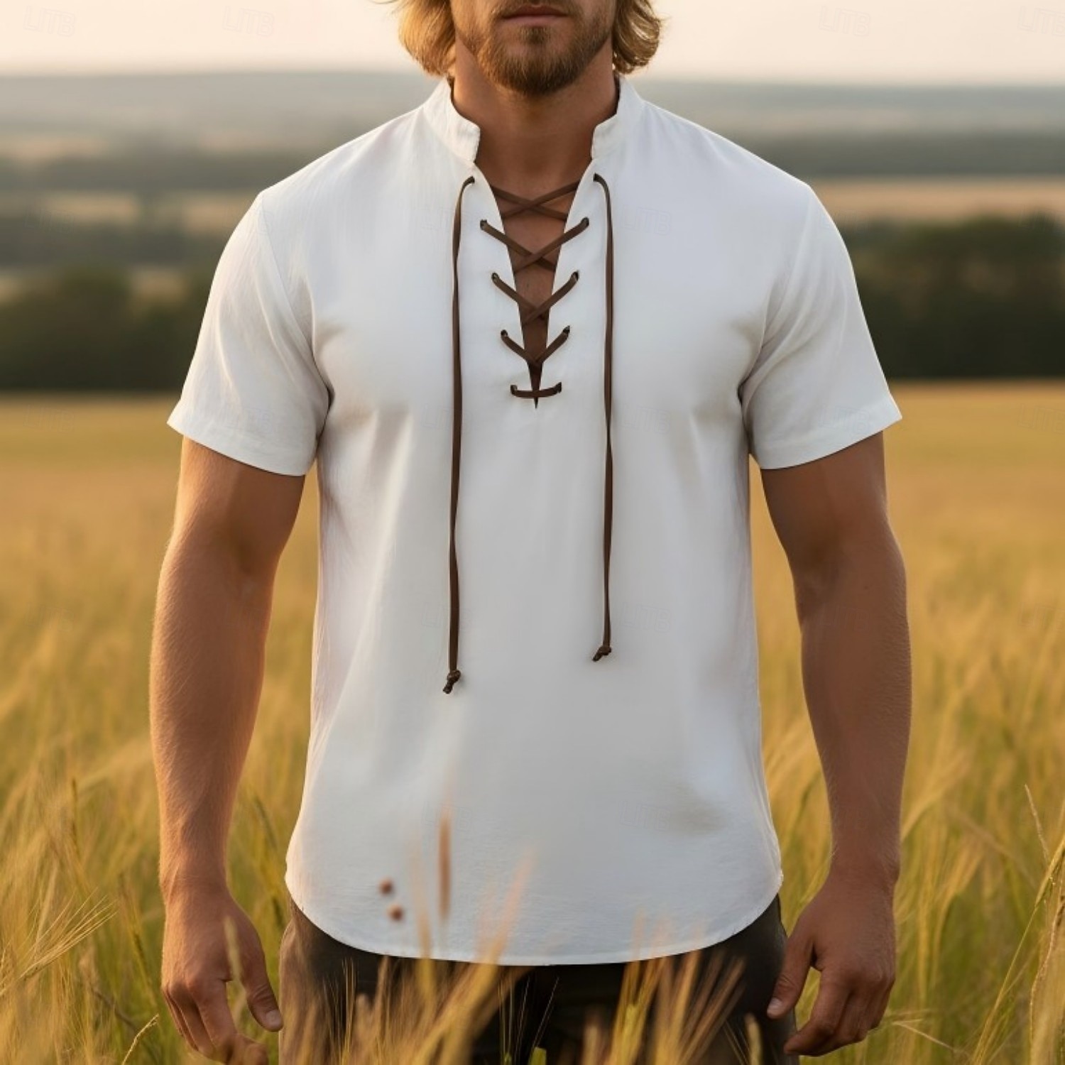 Medieval Renacimiento Camisas Mangas cortas Pirata Vikingo Disfraz Hombre Vikingo Pirata Víspera de Todos los Santos Carnaval Rendimiento LARP Feria Ren Adulto Camisas Verano 2026 - $29.99 –P5