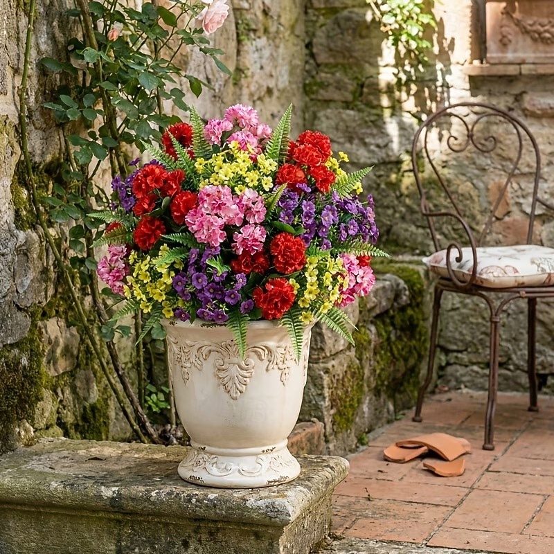 5 bossen luxe kunstgeraniums, kleurechte UV-beschermde kunstbloemen met groen, onderhoudsarme sierplanten voor thuis, terras, veranda, vensterbank, hangmand, bruiloft 2026 - $19.99 –P9