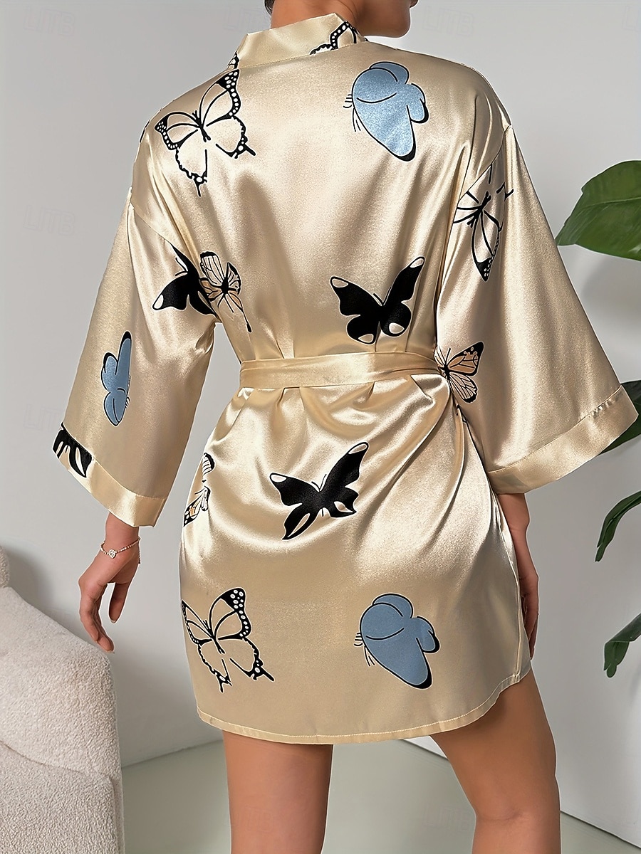 Women's Loungewear Robe Nightgown Fashion Casual Graphic Butterfly Satin Silky Pajamas Pyjamas Patchwork Dress Home Vacation Half Sleeve V Neck Champagne Summer Spring Regular Fit Loose Fit 2026 - $21.99 –P4