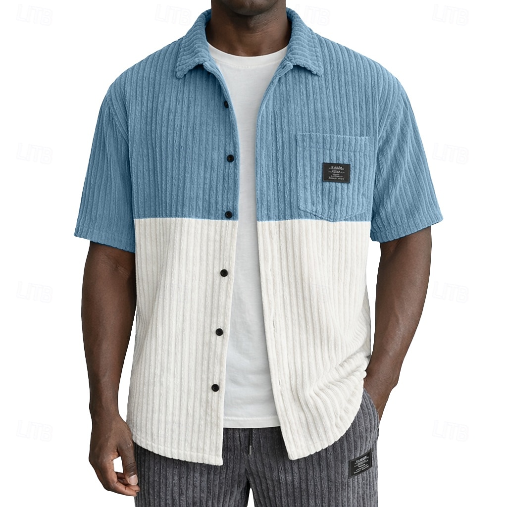 Herren Hemd Freizeithemd Cordhemd Knopfhemd Burgunderrot Marineblau Grau Leicht Blau Kurzarm Einfach Hemdkragen Lässig Täglich Farbblock Bekleidung Elegant Mode Lässig 2026 - $29.99 –P1