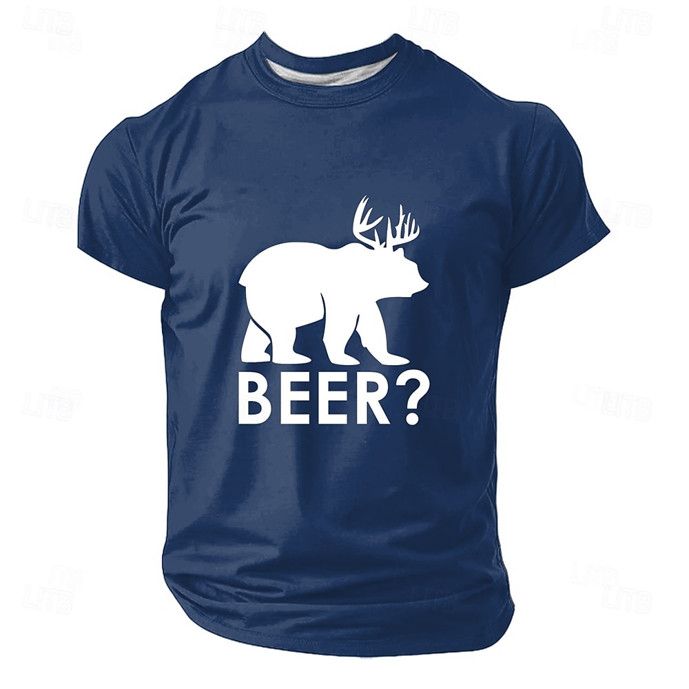 Camiseta masculina com estampa de urso cervejeiro e chifres de veado, silhueta engraçada e humorística, estilo minimalista, modelagem regular, casual, para bares, festas e camping, ideal para de 2026 por $18.99 –P3