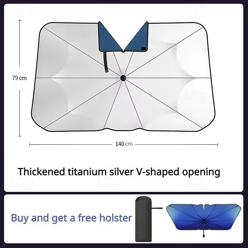 Car Windshield Sun Shade Umbrella, Foldable Front Window Sunshade with Rearview Mirror Cutout, Reflective Heat Shield Blocks 99% UV Rays for Sedan SUV Truck, Keeps Car Cool, Leather Case 2026 - $23.99 –P10