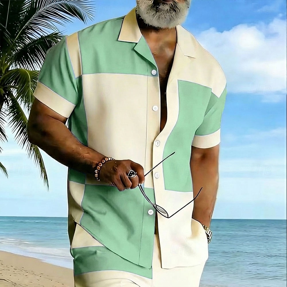 Per uomo Geometrico Blocco di colori Patchwork Camicia Camicia con Bottoni Camicia con collo camp Manica Corta Moda Casual Abbigliamento casual alla moda Vacanza Estate Primavera Colletto cubano del 2026 a $25.99 –P3
