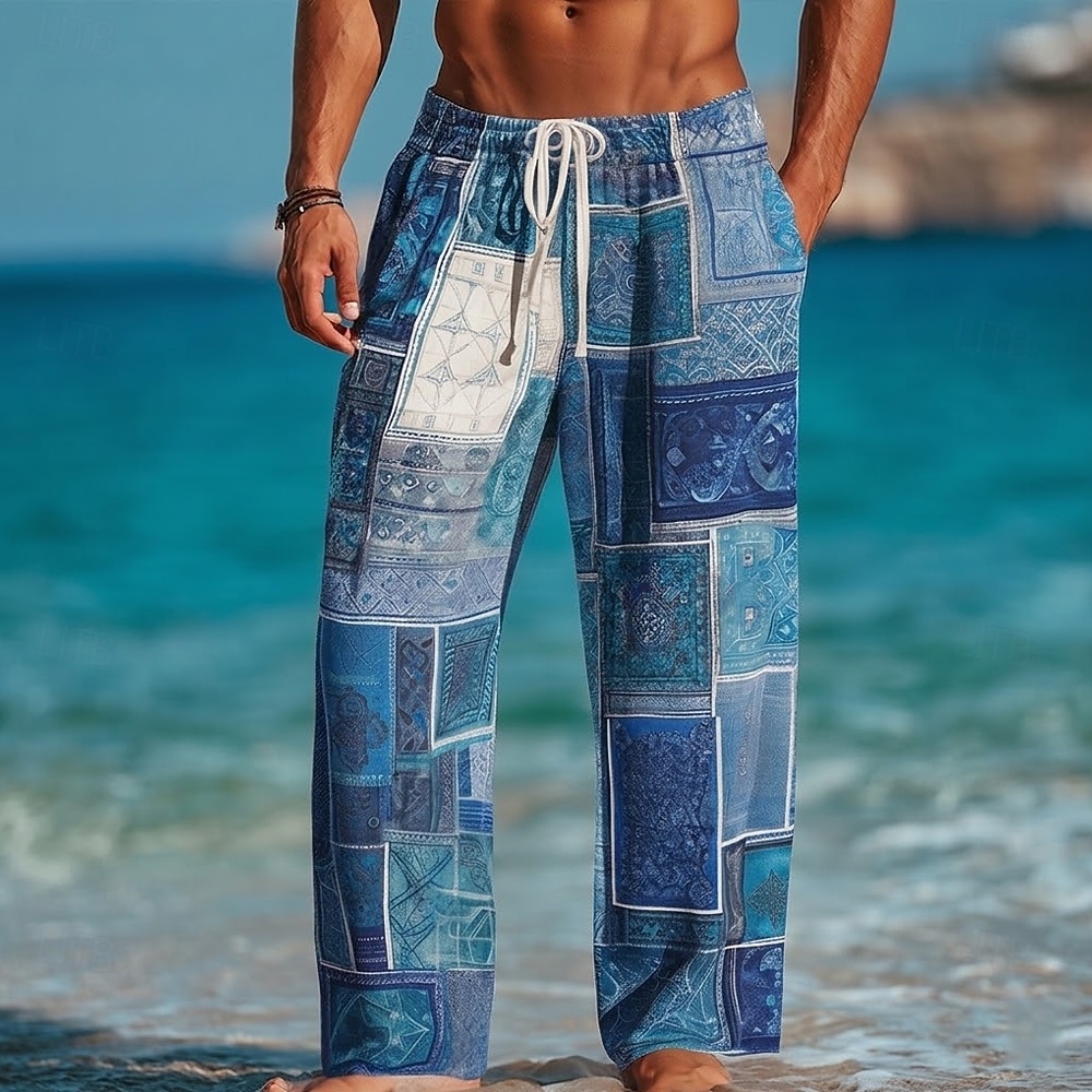 Per uomo Blocco di colori Patchwork Stile Boho Pantaloni Pantaloni Larghi Misura del girovita medio Etnico Vintage Retrò Casa All'aperto Vacanza Coulisse Elastico in vita Gamba larga Estate Primavera del 2026 a $27.99 –P3