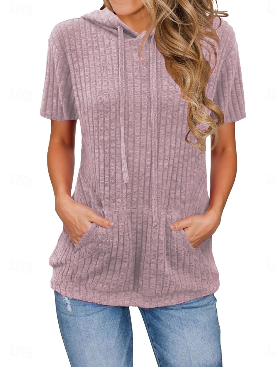 Women's Blouse Pocket Solid Color Vintage Stylish Casual Short Sleeve Hooded Regular Tops Daily Blue Black Pink Red Dark Green Summer Spring 2026 - $25.99 –P6