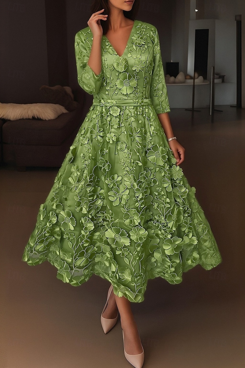 A-Linie Tee-Länge Cocktailkleider Elegant Vintage Blumen Halbarm V Ausschnitt Hochzeit Formell Rosa Kleid Satin Spitze mit Stickerei Tasche 2026 - $195.99 –P21