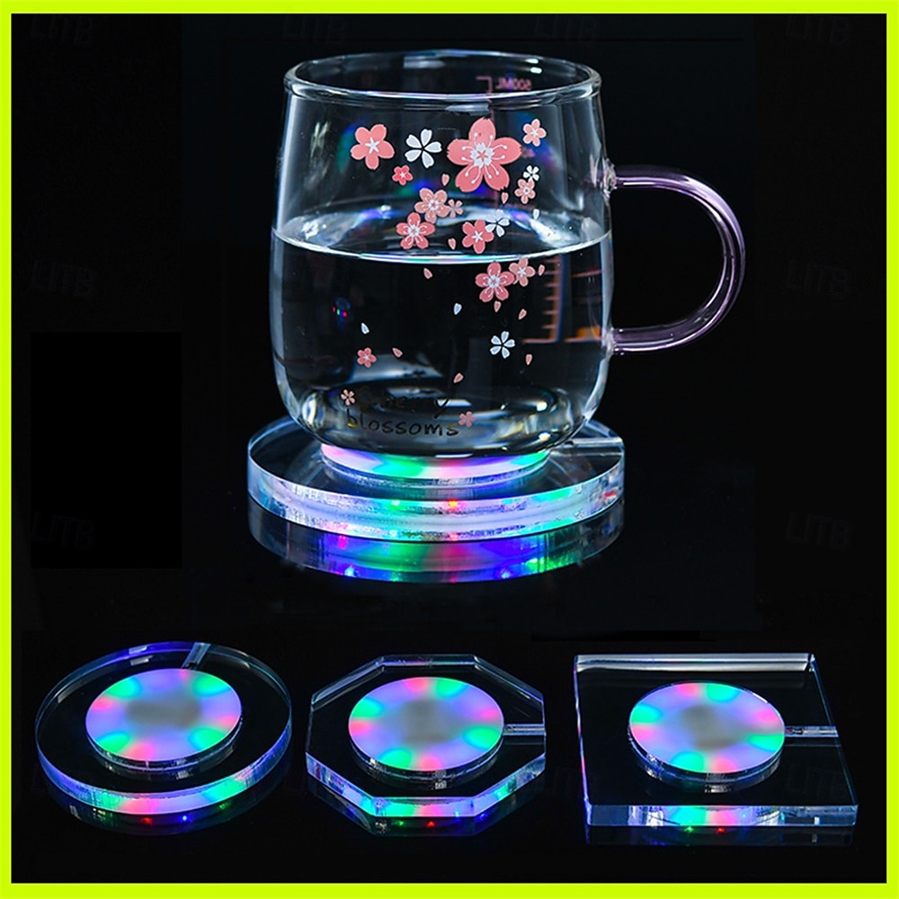 3 stuks LED-onderzetters van acryl voor cocktails, met een flitsende basis en ultradunne LED-verlichting, perfect als decoratie voor je bartafel. 2026 - $23.99 –P1
