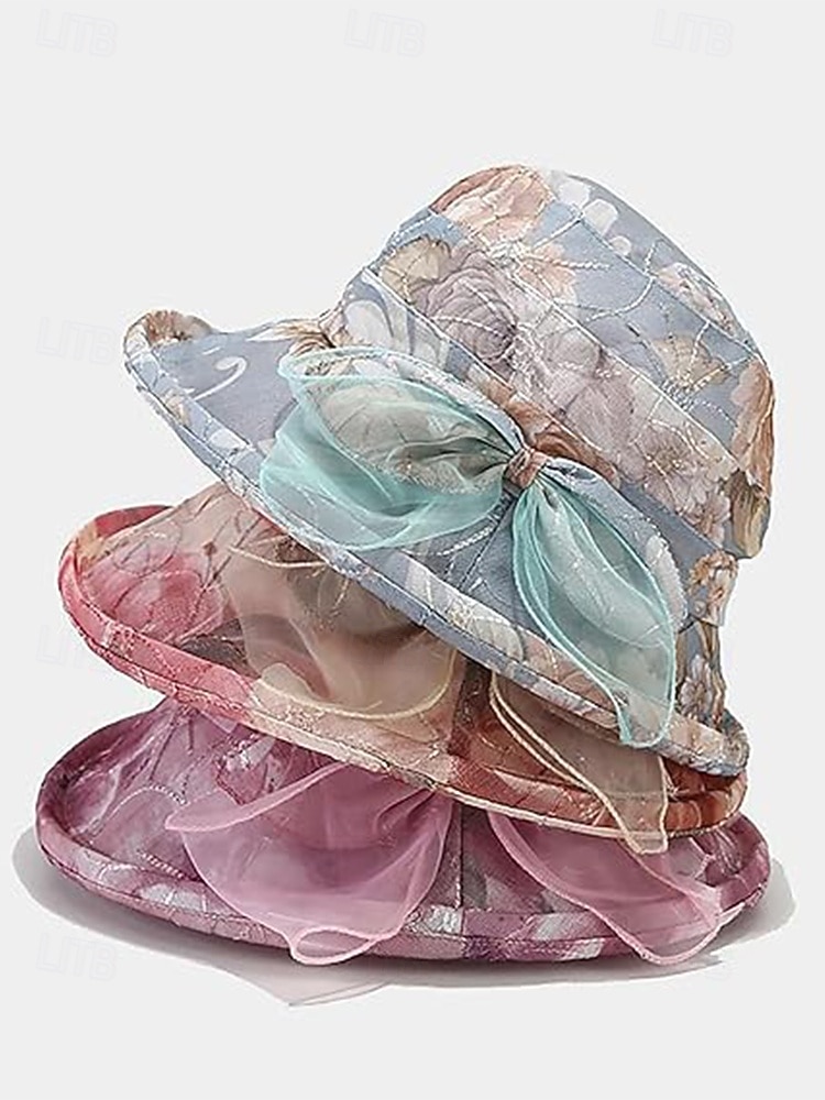Cappello da sole da donna in stile bohémien, traspirante e leggero, in poliestere, con fantasia floreale multicolore e fiocco, perfetto per le vacanze al mare, l'uso quotidiano e i viaggi estivi. del 2026 a $14.99 –P6